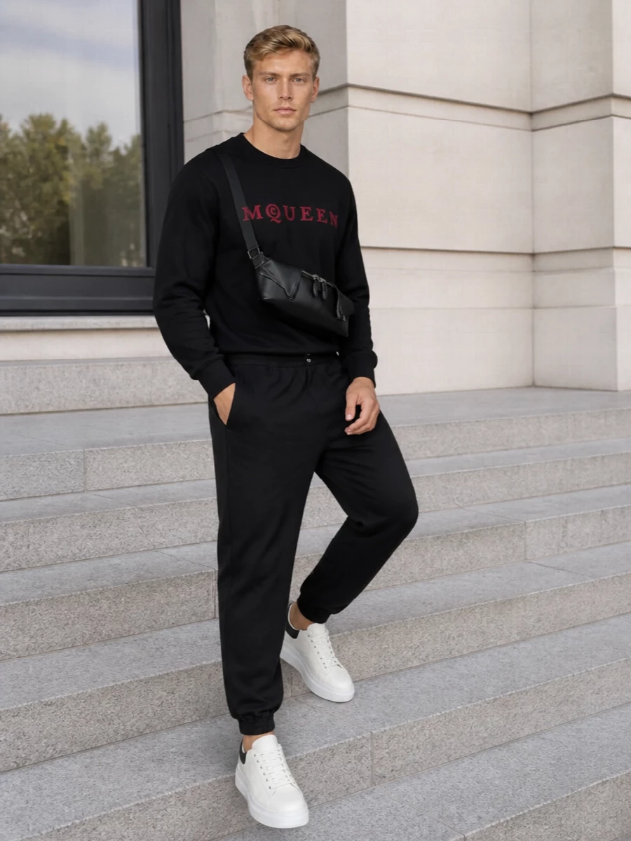 Alexander mcqueen black sweatshirt white sneakers