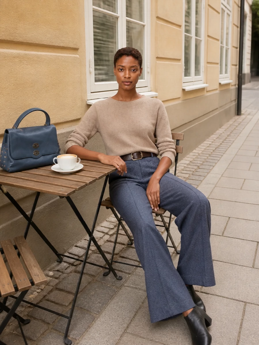 Fabiana filippi knit slate blue wide leg pants