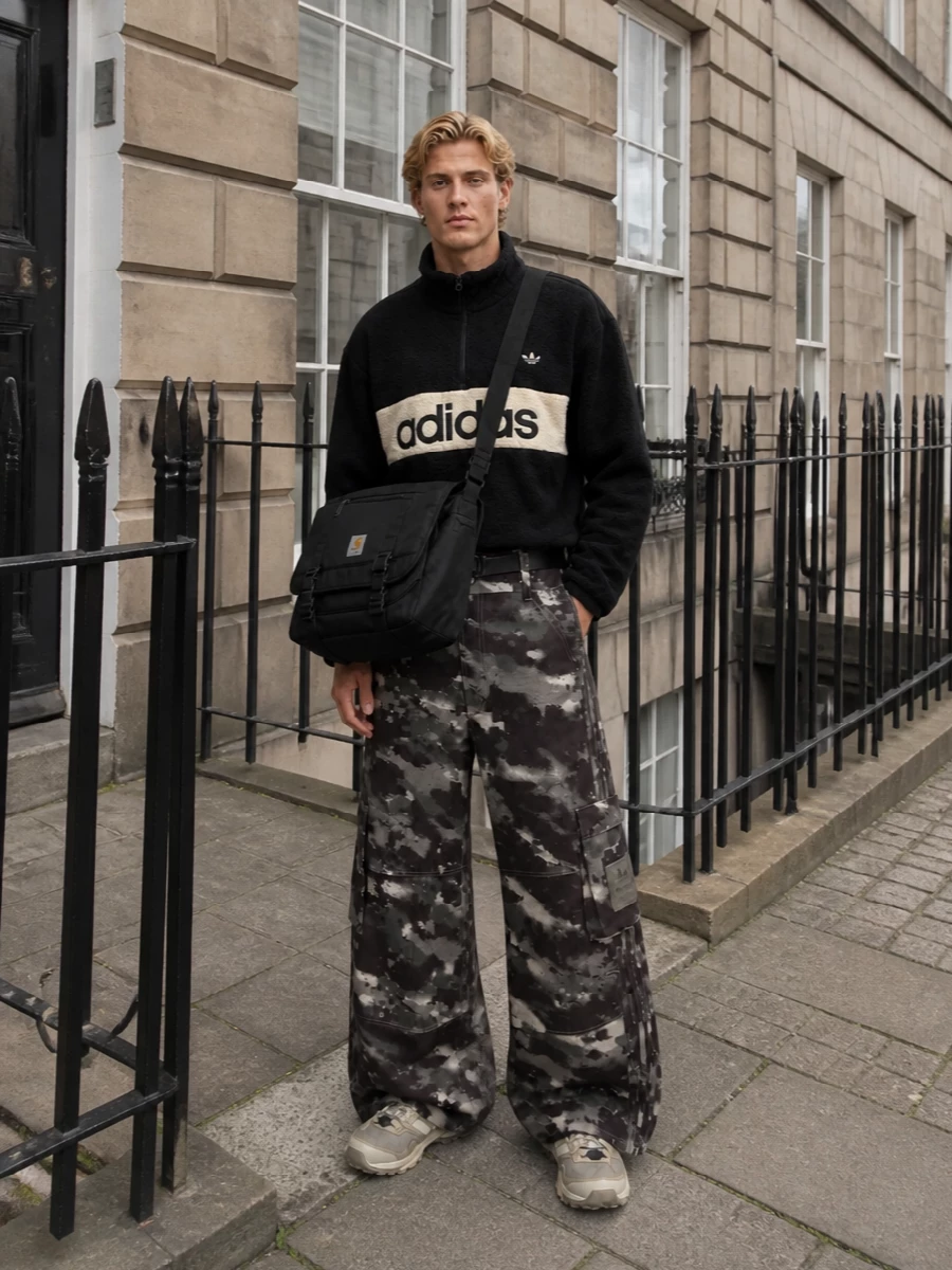 Adidas cargo pants fleece terrex sneakers outfit