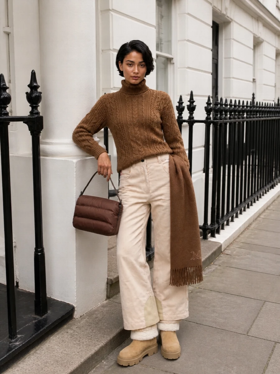 Moncler grenoble brown cable knit corduroy pants