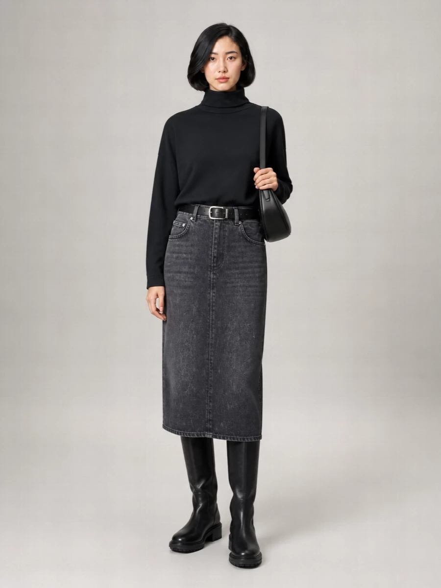 Haikure Denim Straight Skirt