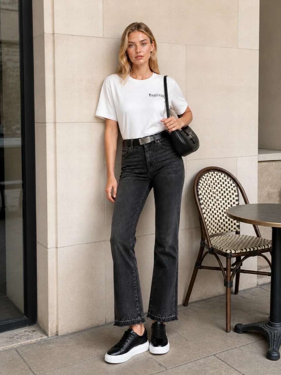 Alexander mcqueen white tee black jeans outfit