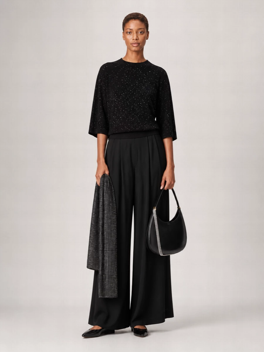 Fabiana Filippi Wool Silk Cashmere Sequined Ribbed Cape