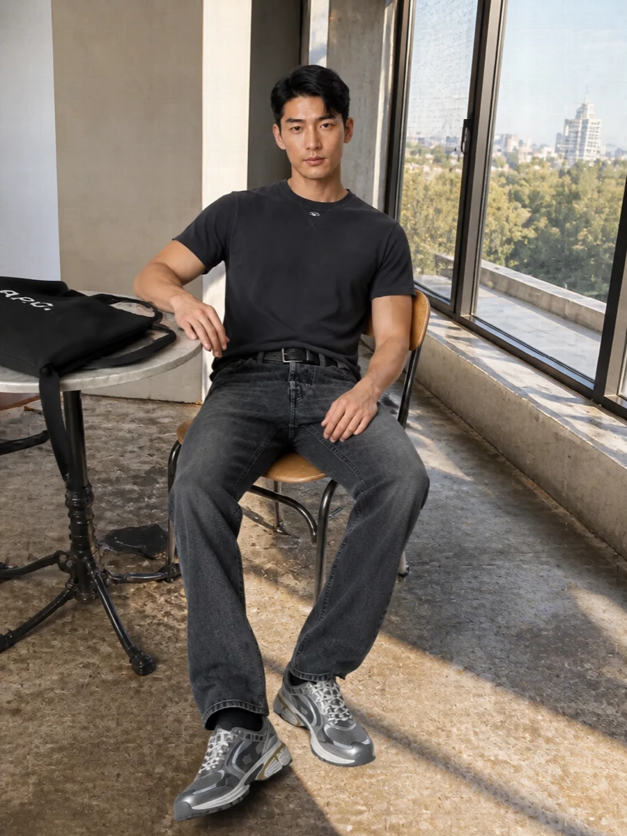 Diesel charcoal t shirt faded black jeans outfit