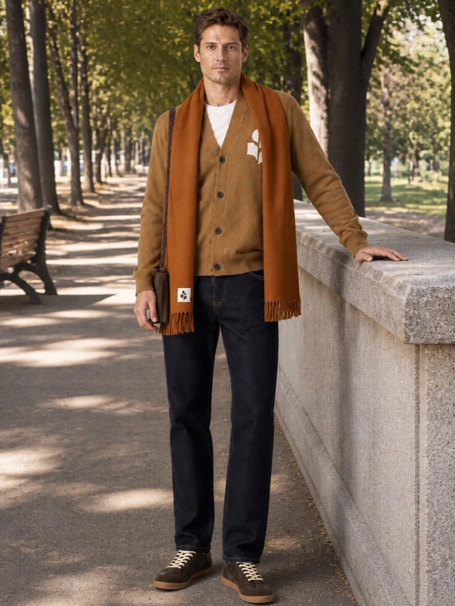 Isabel marant camel cardigan dark denim outfit
