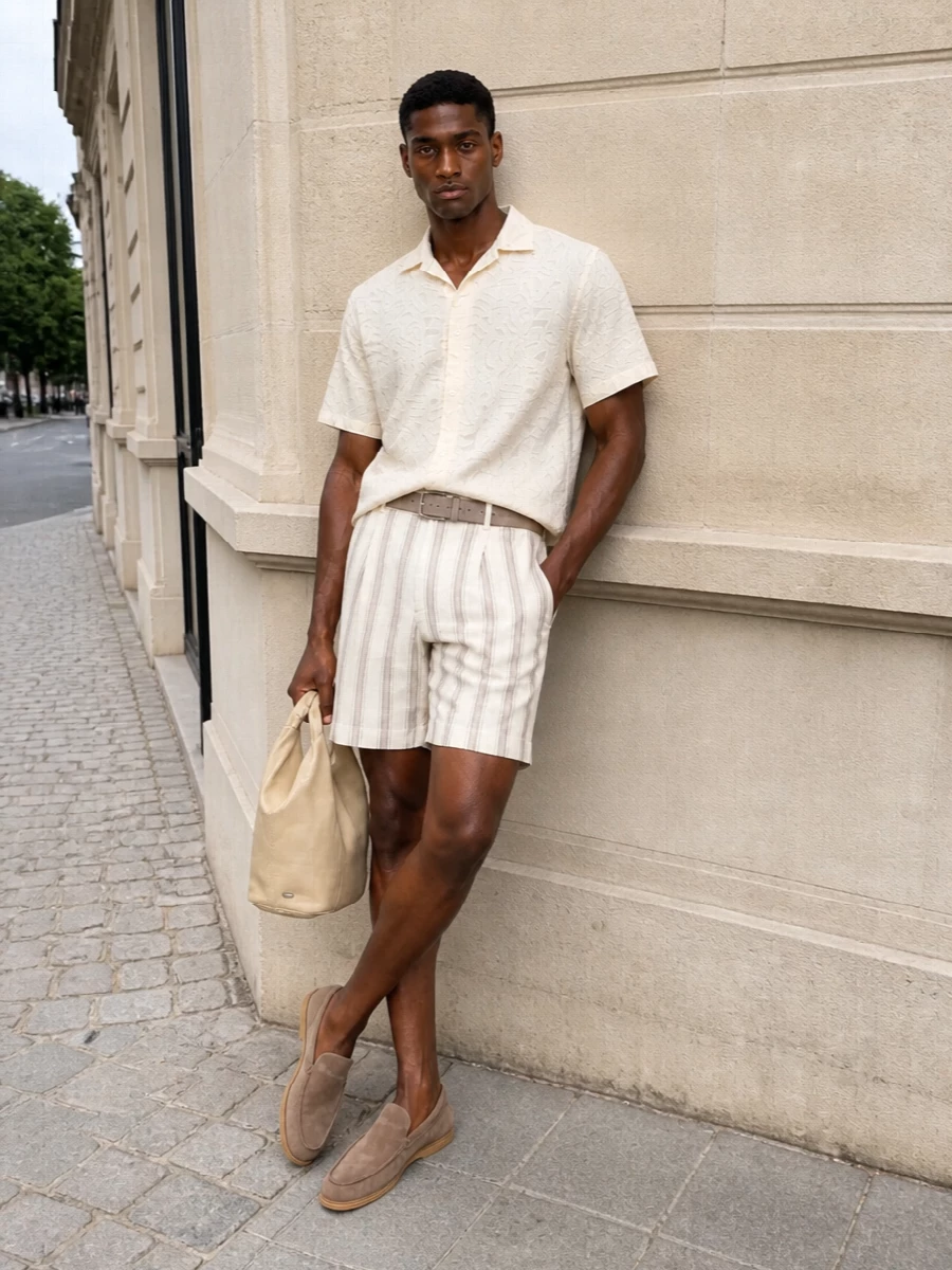 Nn07 cream shirt striped shorts tods loafers