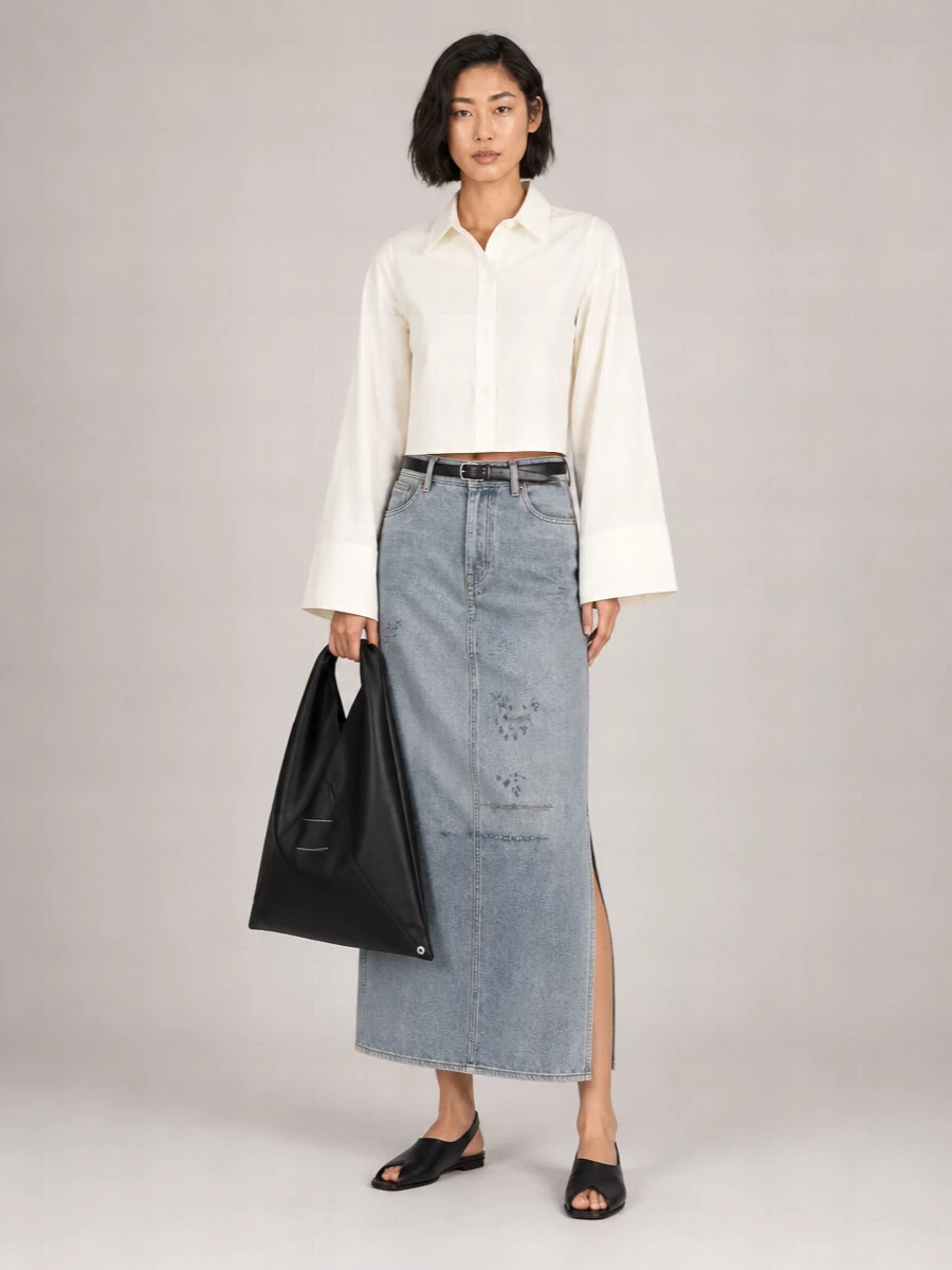 Mm6 Maison Margiela Asymmetric Cotton Straight Skirt