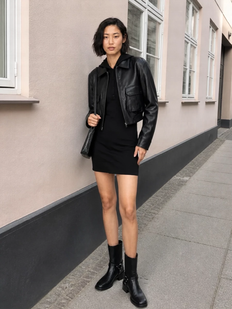 The attico knit mini dress leather bomber boots