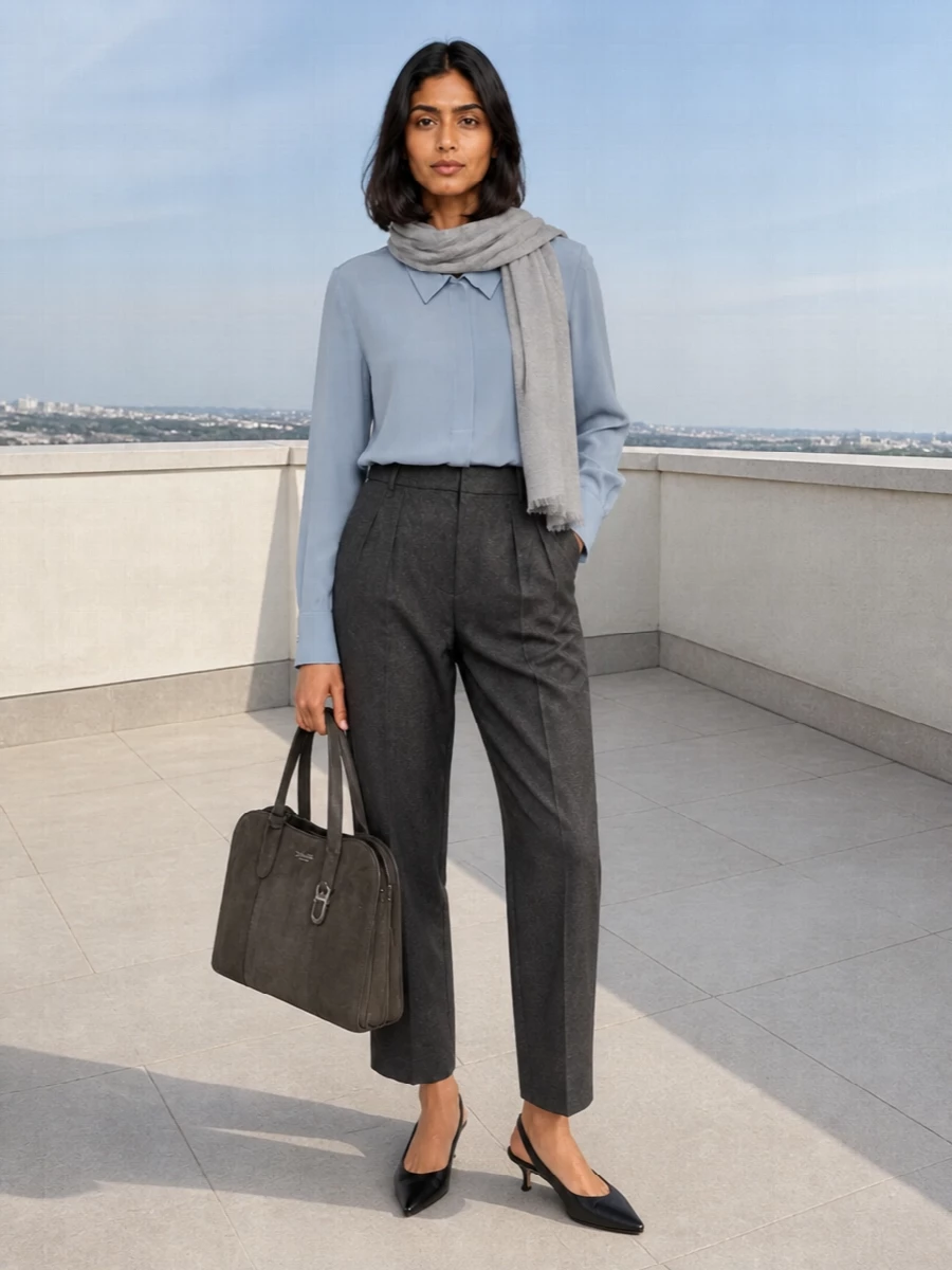 Giorgio armani charcoal trousers powder blue shirt