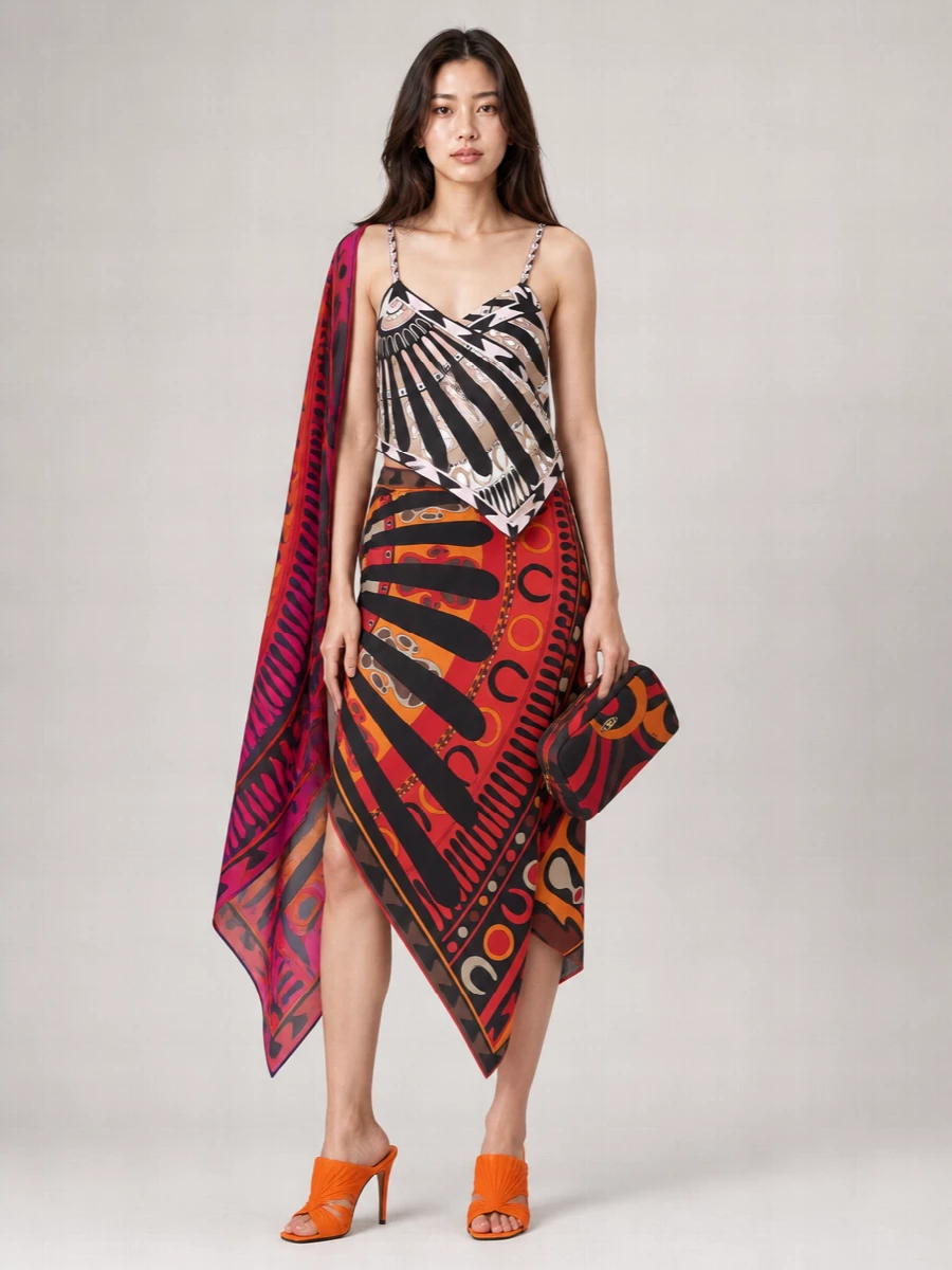 Pucci Silk High-Rise Asymmetric Draped Printed Skirt