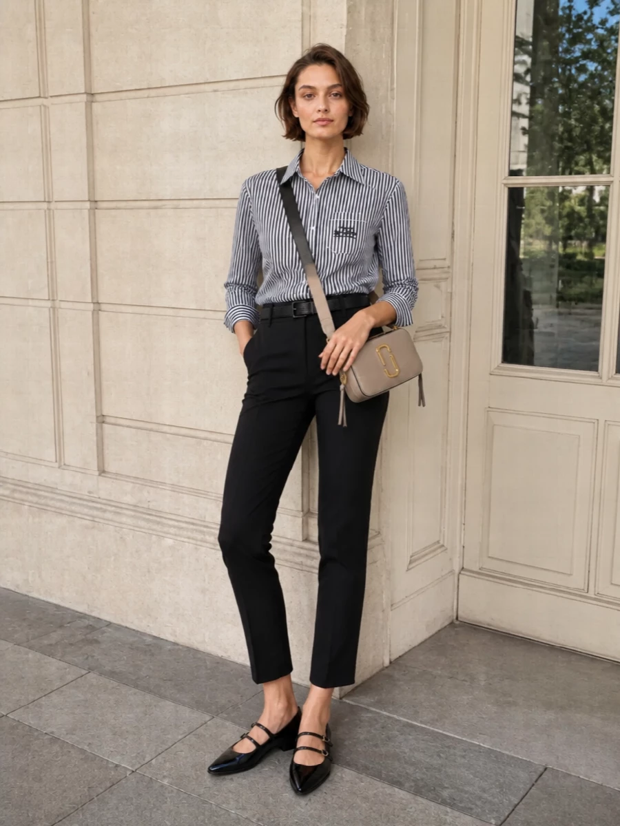 Marc jacobs striped shirt black cropped trousers