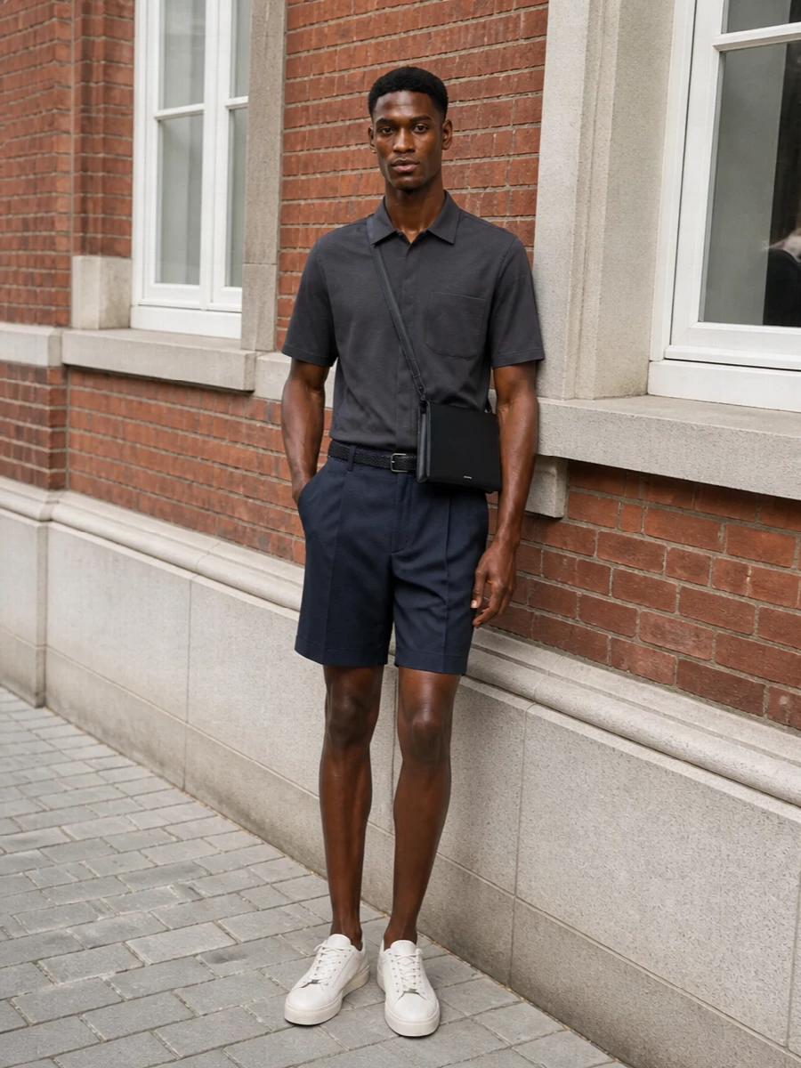 Herno charcoal shirt navy shorts tods sneakers
