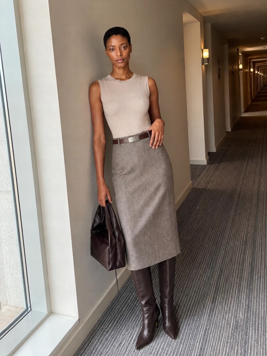 Maison margiela bodysuit mm6 midi skirt boots