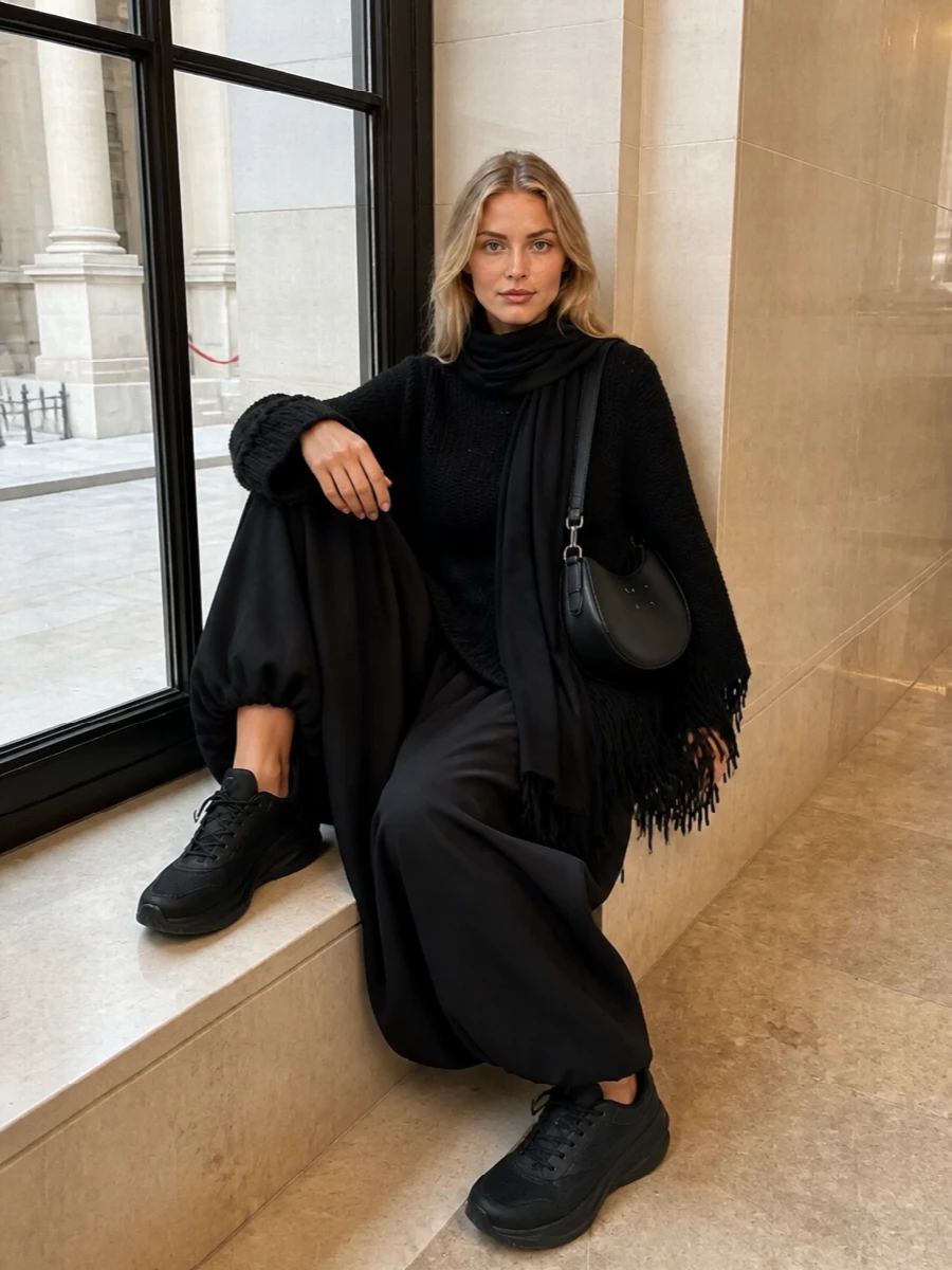 Comme des garcons black fringe sweater midi skirt