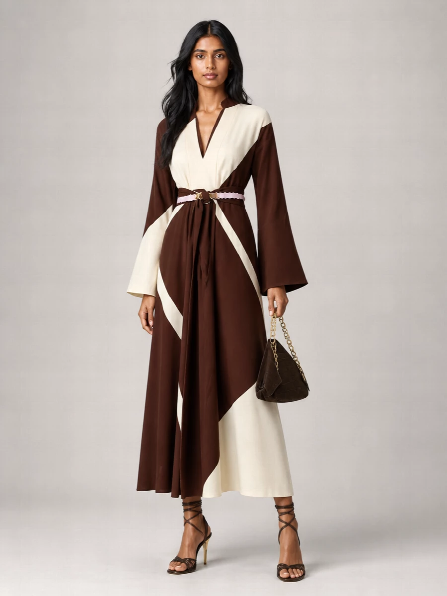 Alberta Ferretti Printed V-Neck Long-Sleeve Maxi Dress