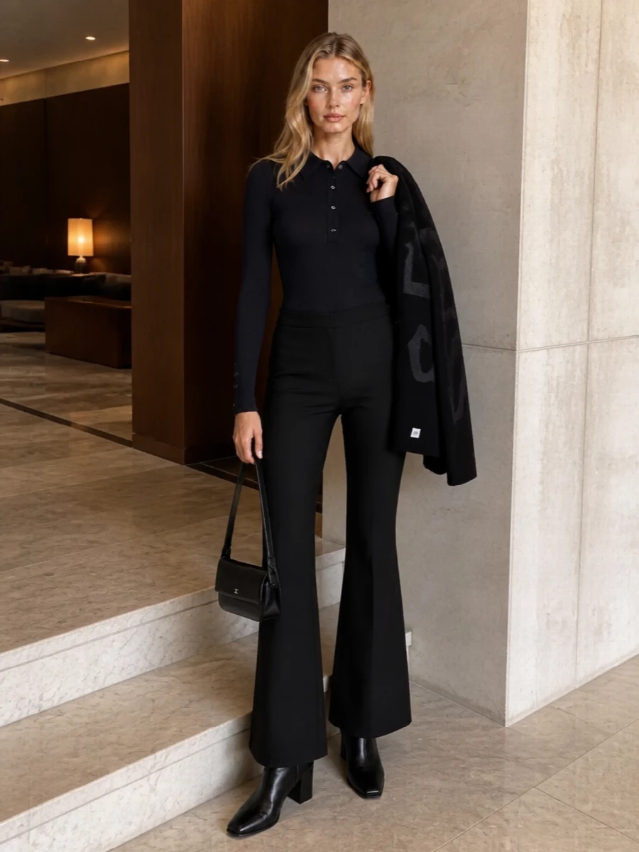 Courreges navy polo black flared trousers
