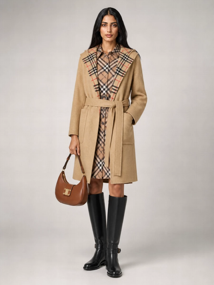 Burberry Wool Reversible Hooded Belted Single Breasted Coat