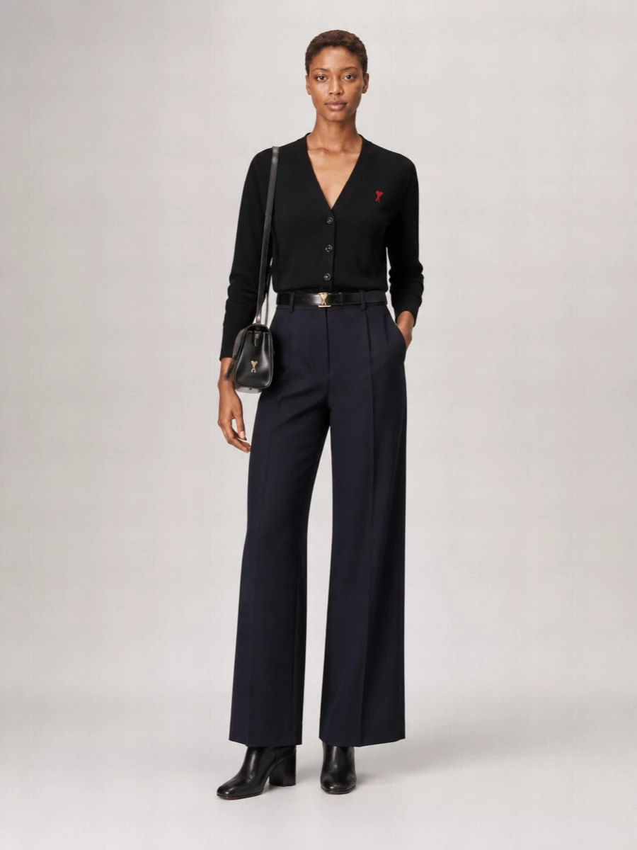 Ami Paris Wool V-Neck Ribbed Cardigan