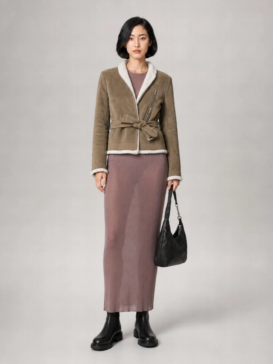 Rick Owens Shearling Cropped Flight Jacket