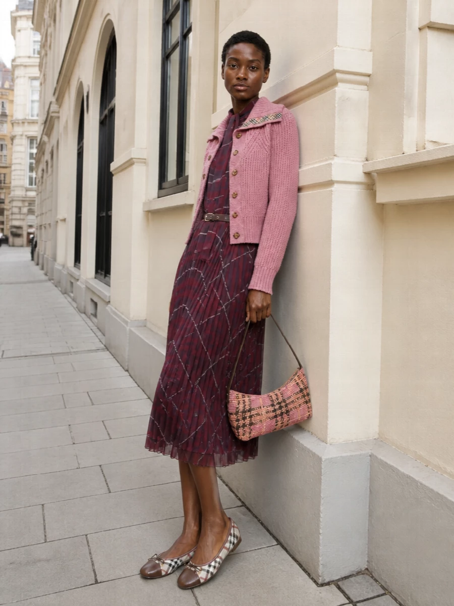Burberry cardigan s max mara check midi outfit