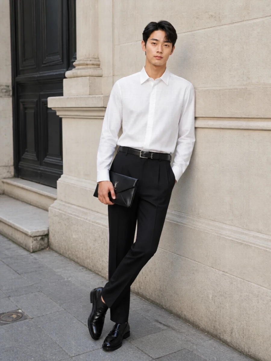 Saint laurent pleated trousers black tie outfit