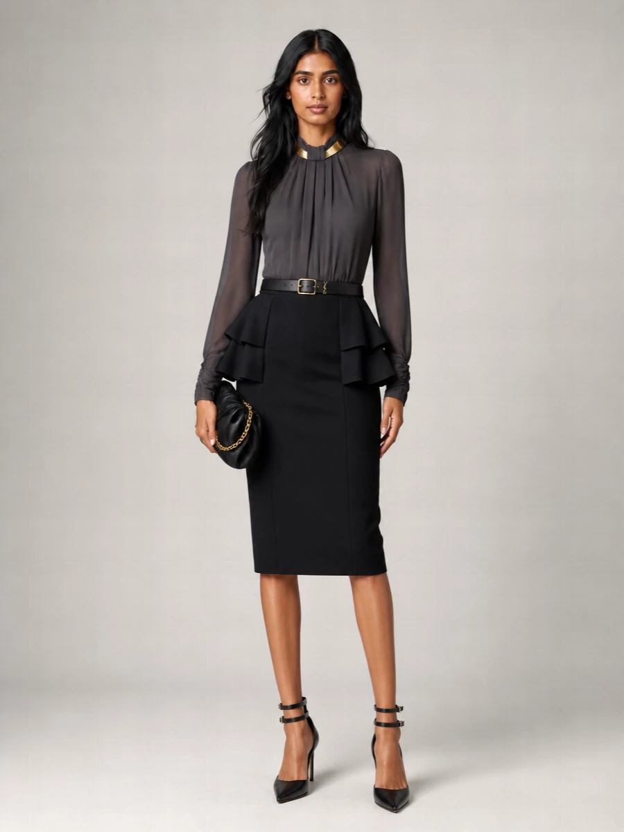 Elisabetta Franchi Viscose Pleated High Neck Long Sleeve Bodysuit