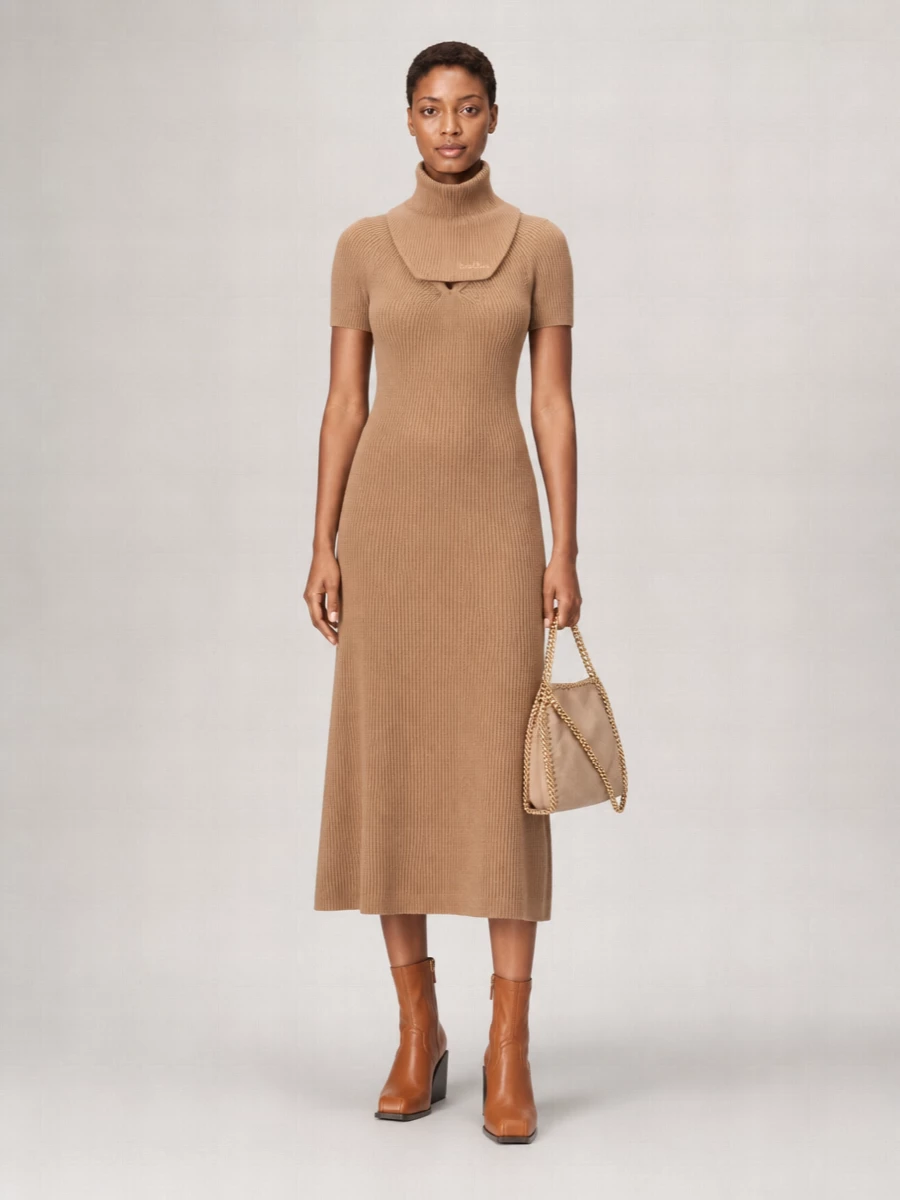 Stella Mccartney Ribbed Cable-Knit Short-Sleeve Midi Dress