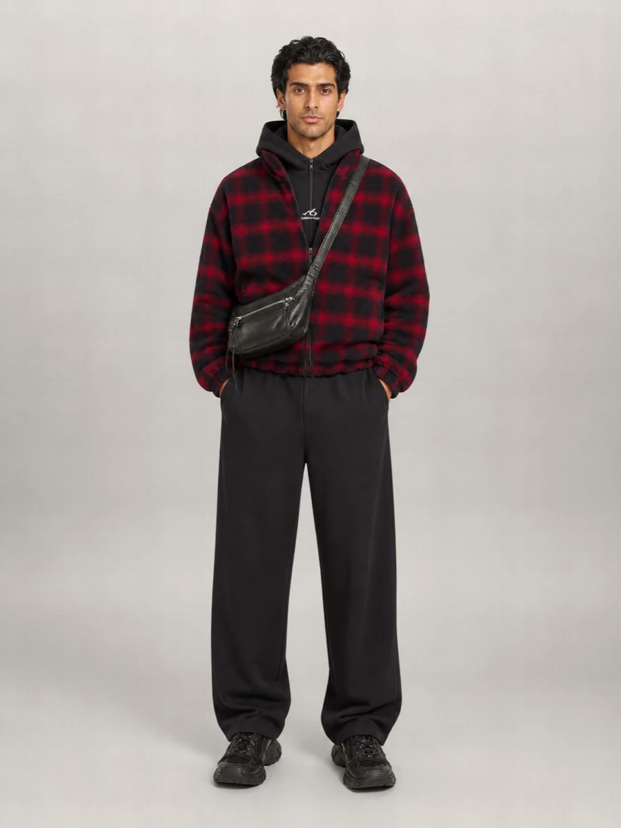 Balenciaga wool plaid high-neck half-zip jacket