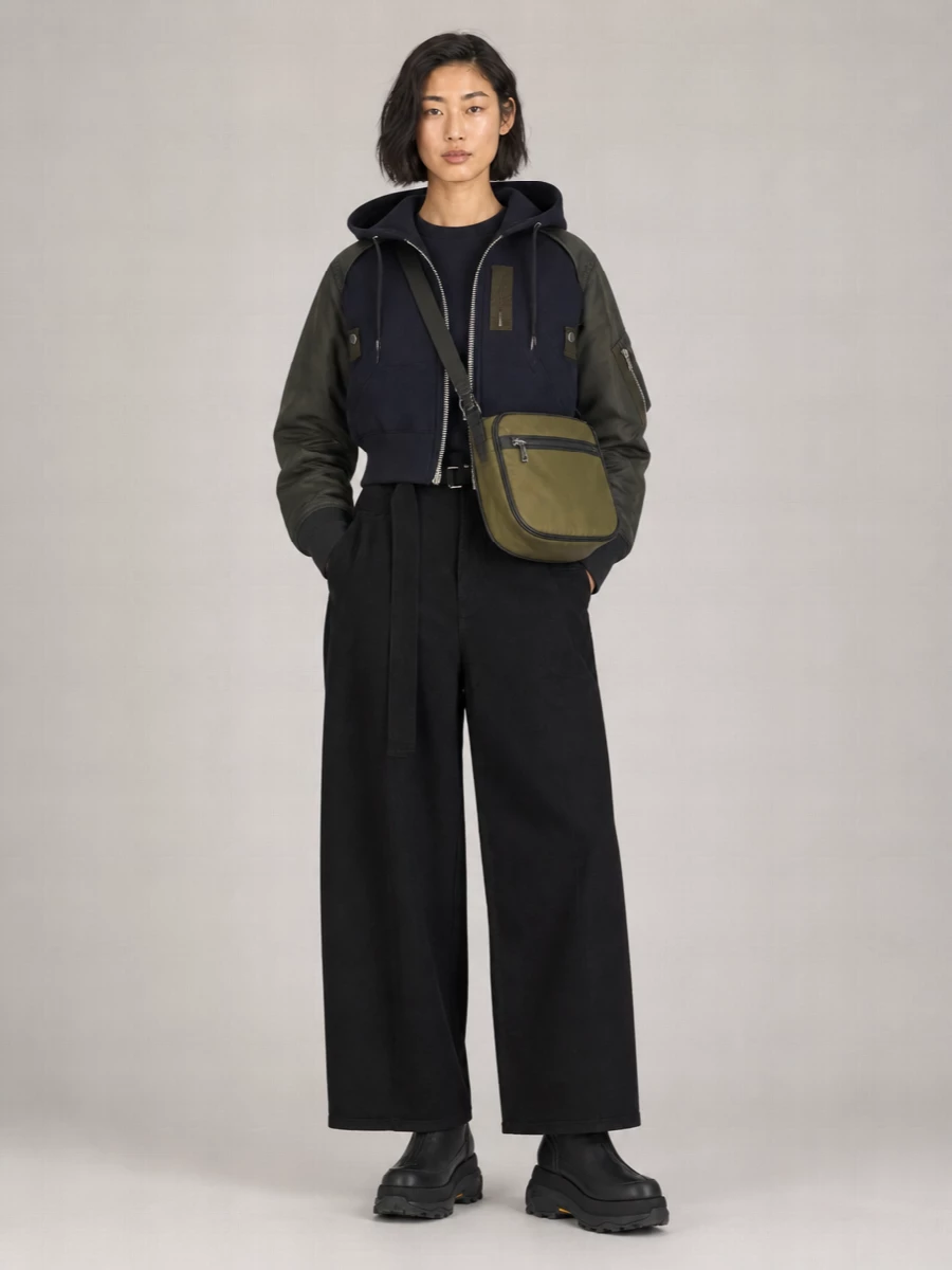 Sacai Cotton Blend Hooded Zip Bomber Jacket