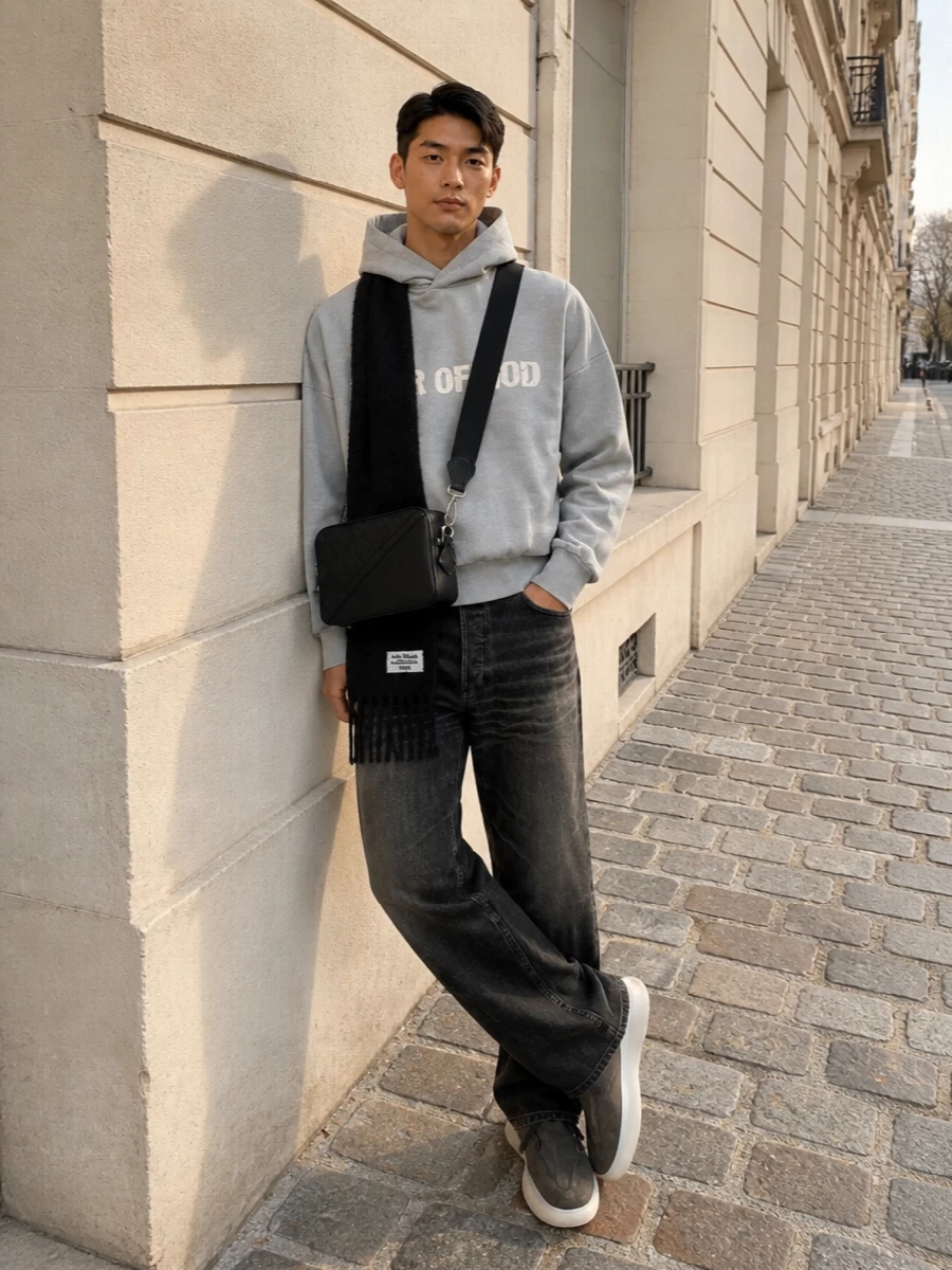 Fear of god hoodie washed black jeans outfit