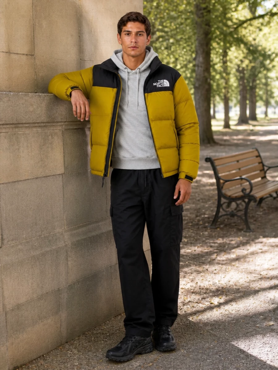 North face puffer black cargo outfit