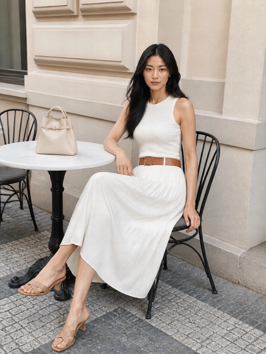 Weekend max mara ivory midi skirt tan sandals