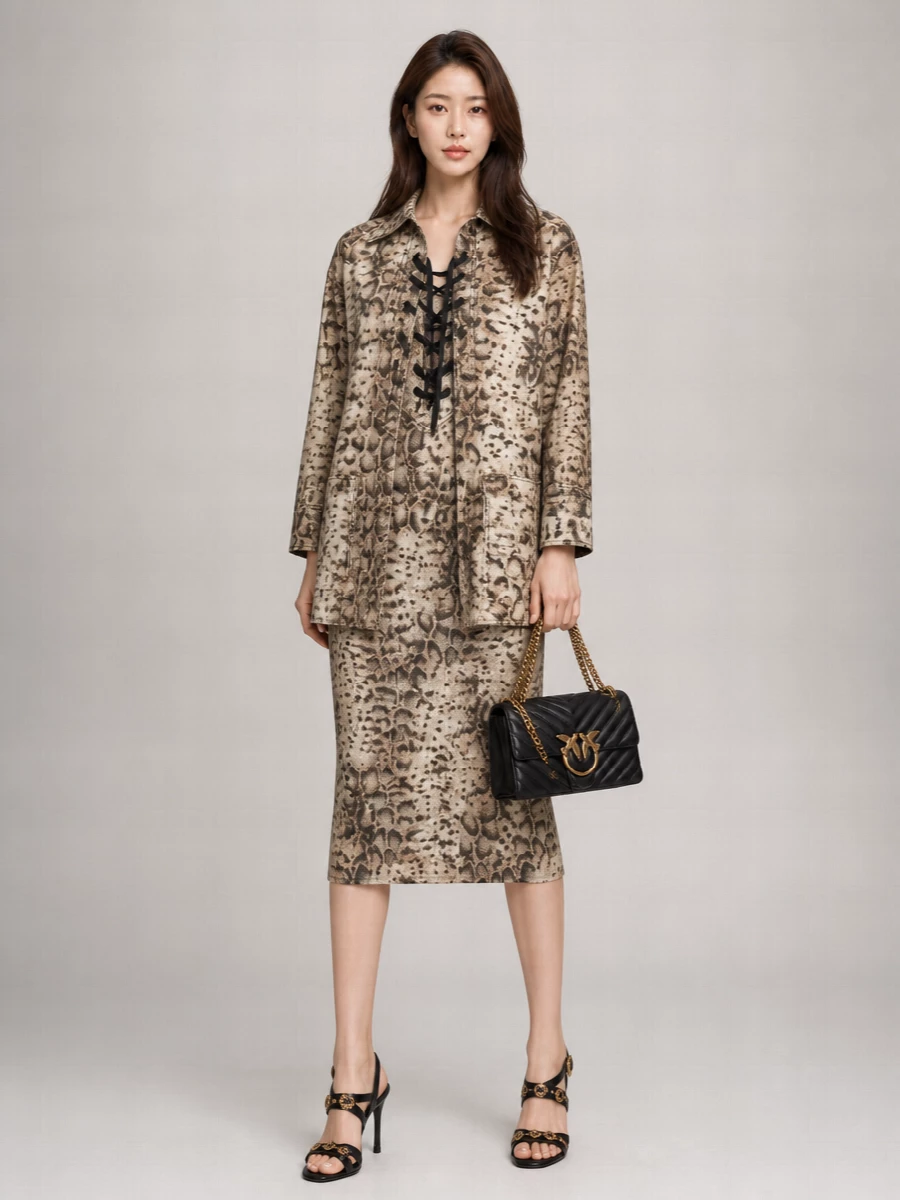 Pinko Snake-Print Cotton Mini Shirt Dress