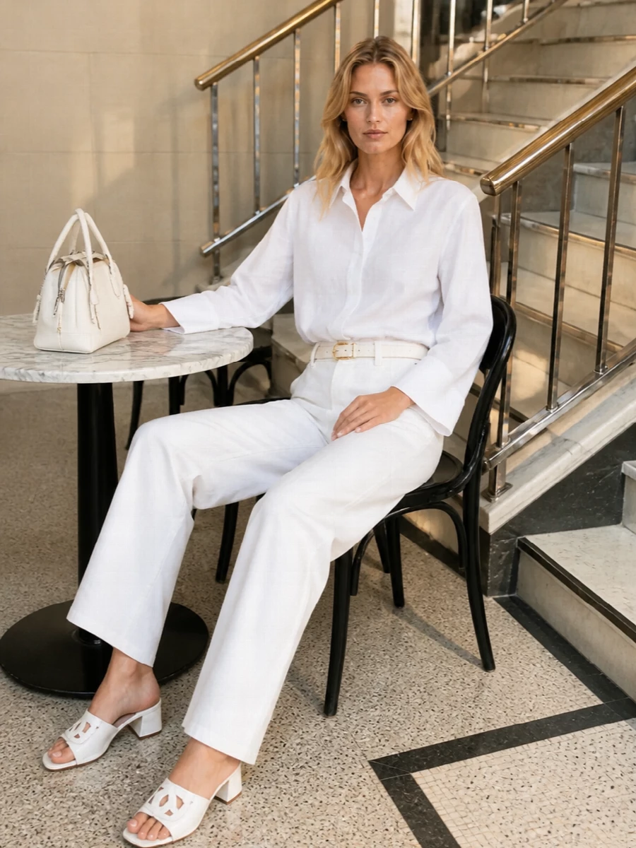 Blumarine white wide leg jeans minimalist shirt