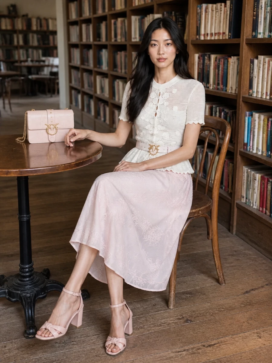 Self portrait blouse blush midi skirt outfit