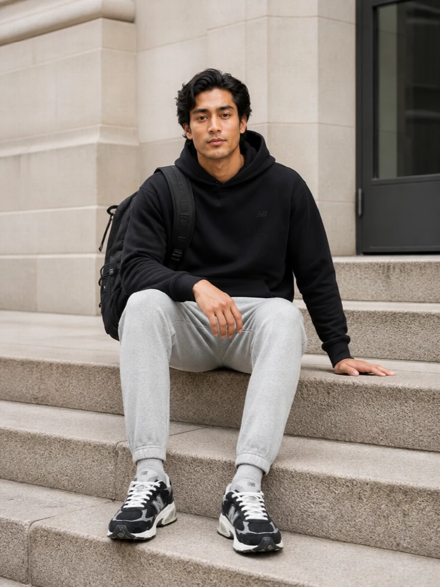 New balance black hoodie grey joggers runners