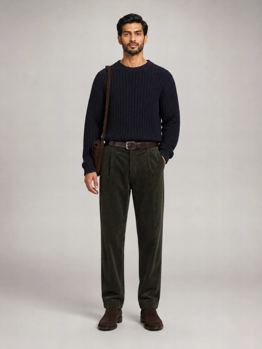 Barena corduroy mid-rise cropped pleated tapered trousers