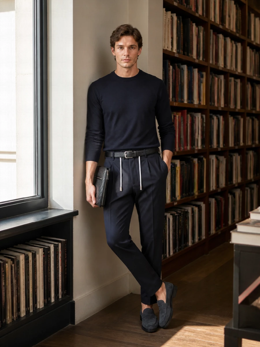 Eleventy navy drawstring trousers tods loafers