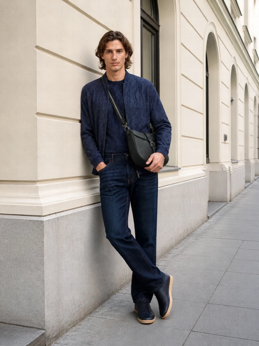 Etro paisley jacket dark jeans outfit
