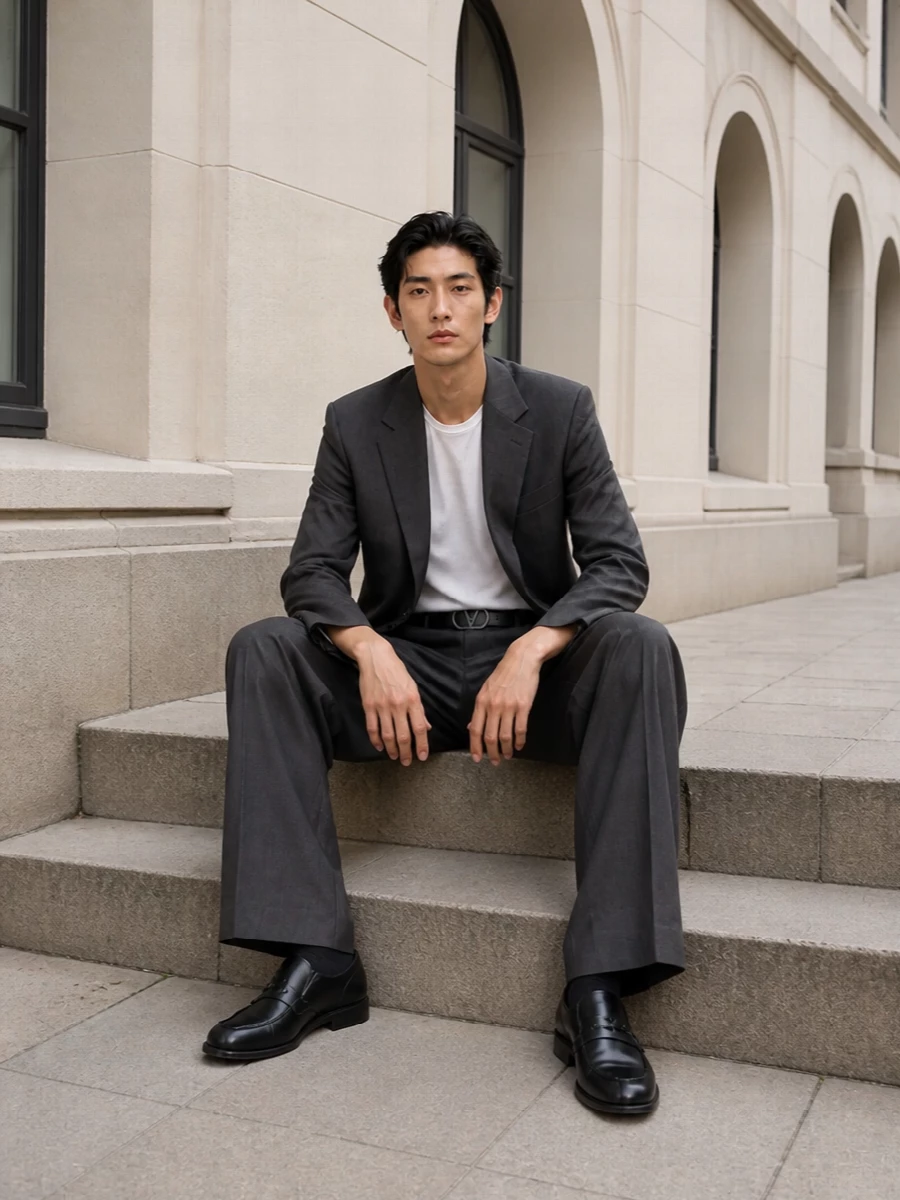 Valentino mens charcoal suit wide leg trousers