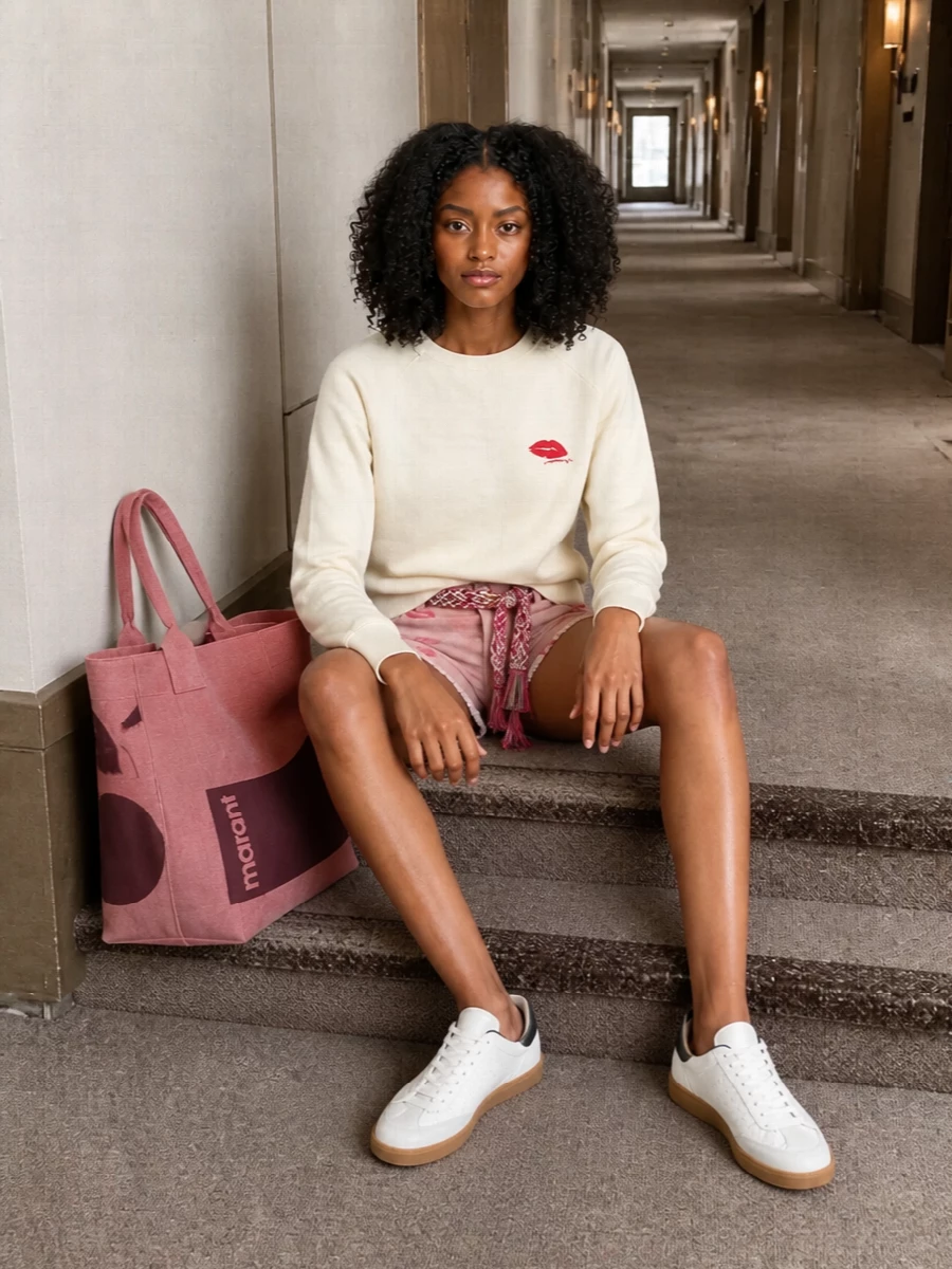 Isabel marant etoile sweatshirt pink denim shorts outfit