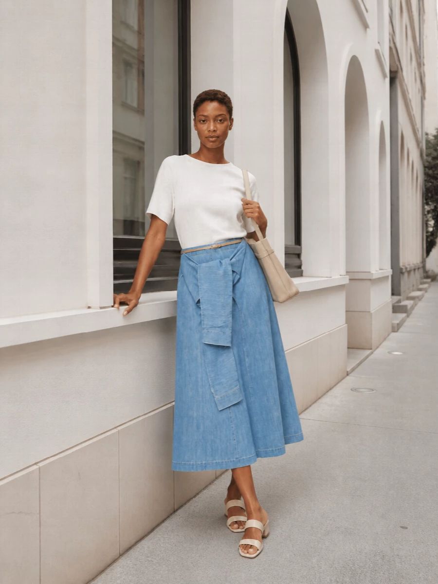 Fabiana filippi denim midi skirt neutral mules