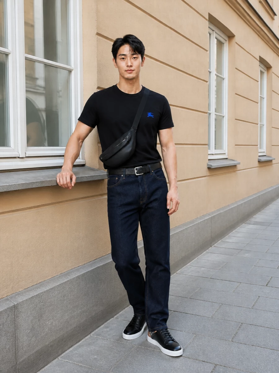 Burberry black t shirt dark denim sneakers