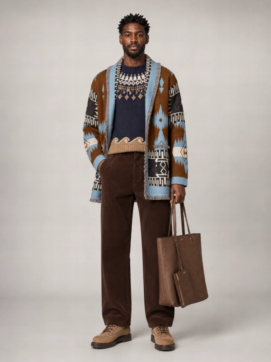 Alanui Cashmere Fringed Jacquard Shawl-Collar Cardigan