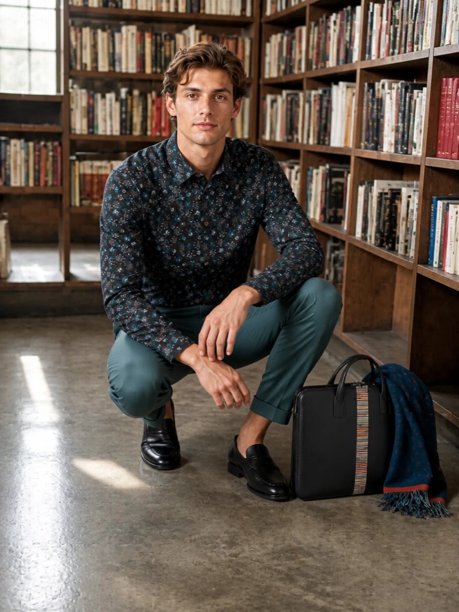 Paul smith floral shirt teal trousers loafers
