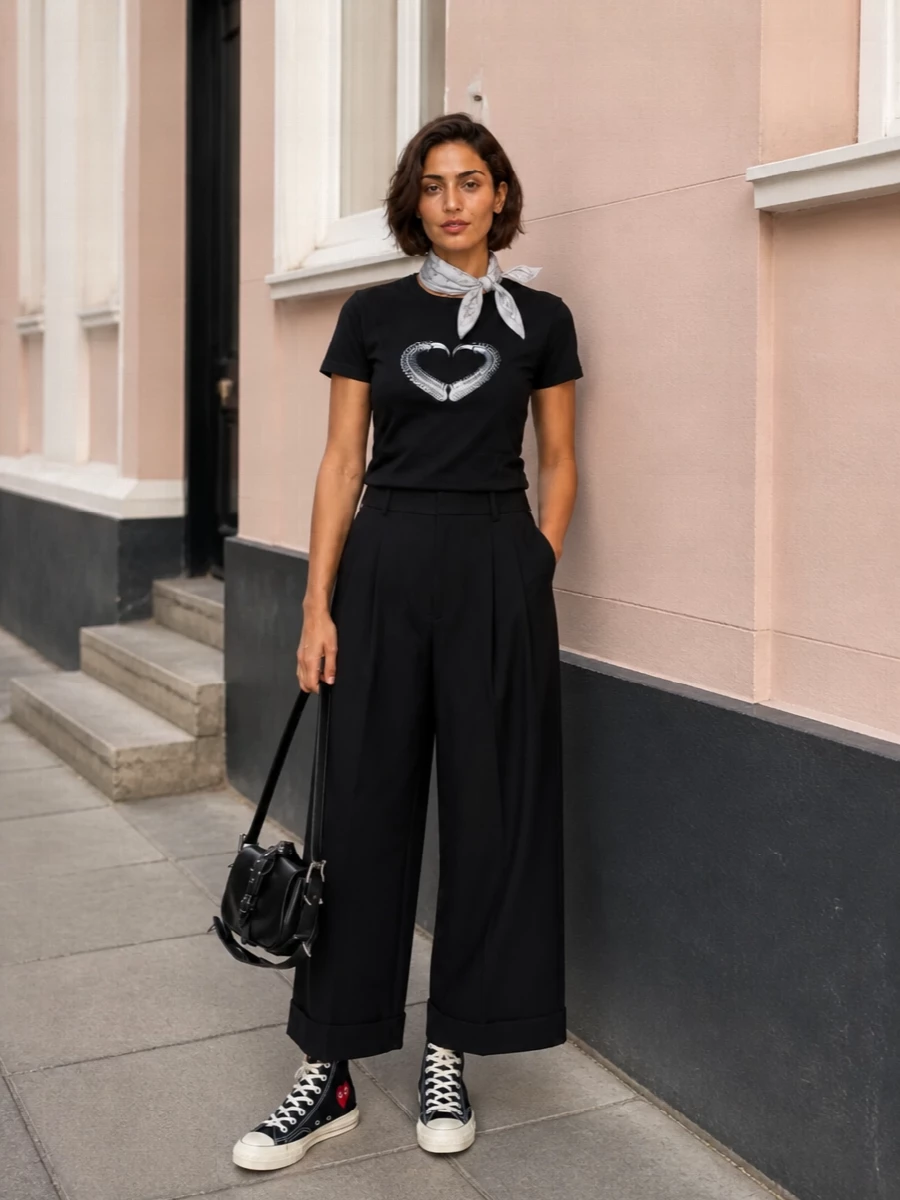 Junya watanabe graphic tee polka dot midi skirt