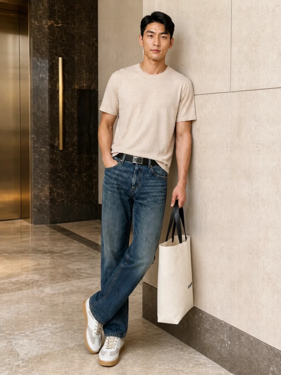 Isabel marant jeans beige tee white sneakers