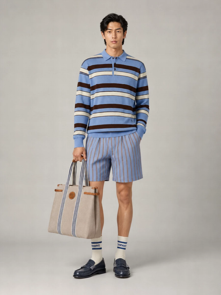 Jw Anderson Striped Knitted Long-Sleeve Polo Shirt