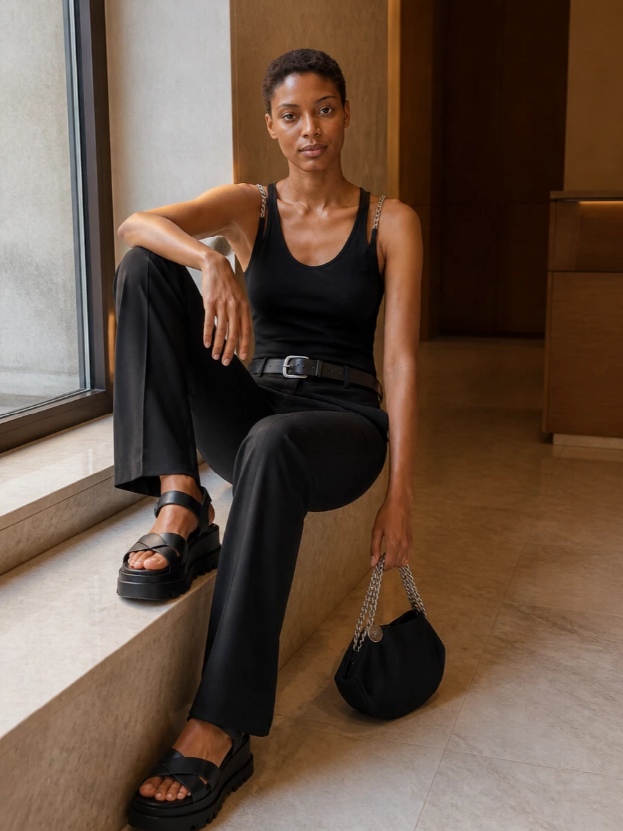 Stella mccartney black tank flared trousers outfit
