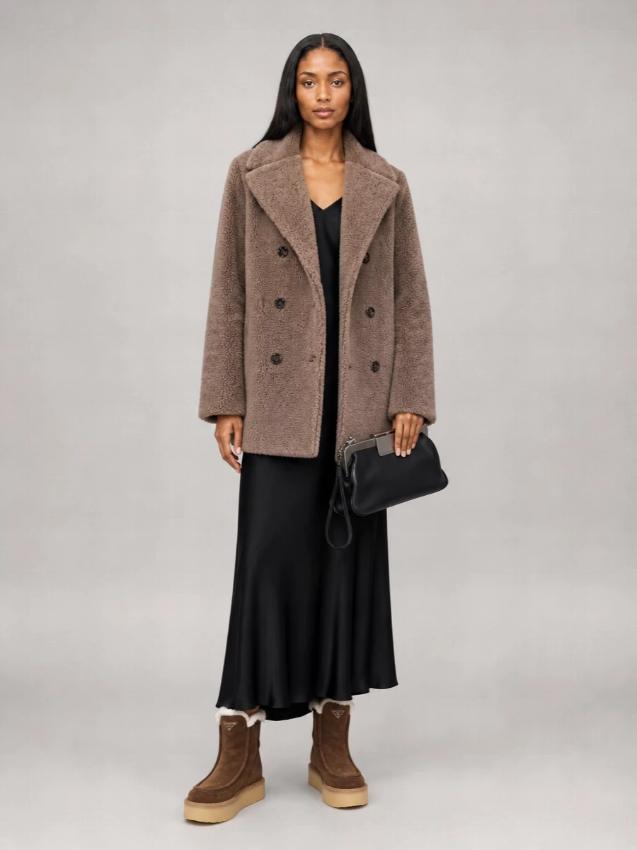 S Max Mara Shearling Double-Breasted Peacoat